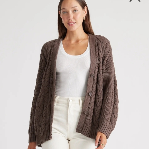 100% Organic Cotton Oversized Cable Cardigan Zise L - Picture 1 of 9